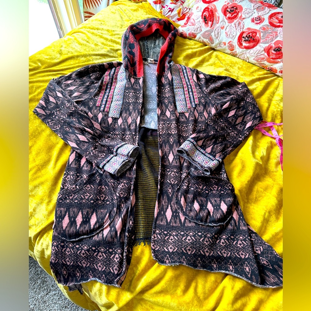 EUC BKE by Buckle Mixed Media Hooded Boho Hippie Cardigan - Size Small
